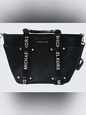 Michael Kors Black Logo Strap Pebbled Leather Tote